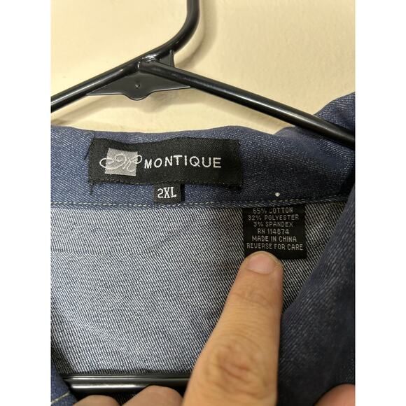Women’s Size 2XL Montique Denim Button Up Shirt Jean Cotton Blend Shirt - Picture 2 of 5